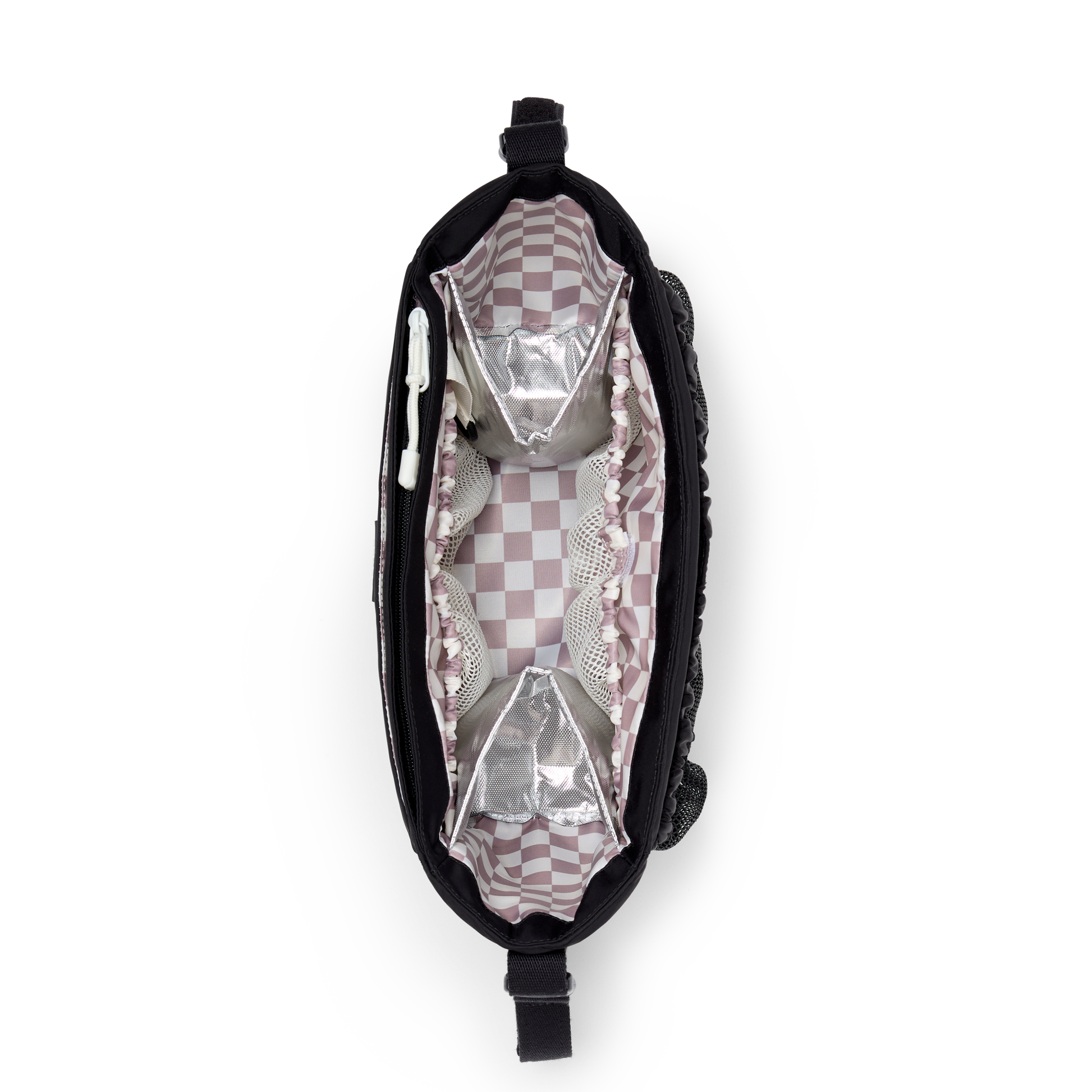 Stroller Organizer in Black, zip pocket detail