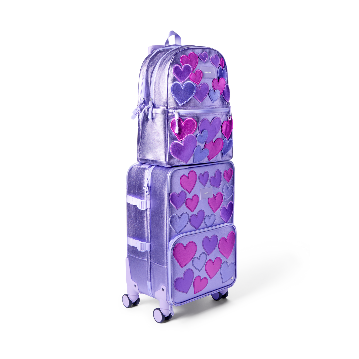 Logan Carry-On Suitcase in 3D Hearts, print close-up