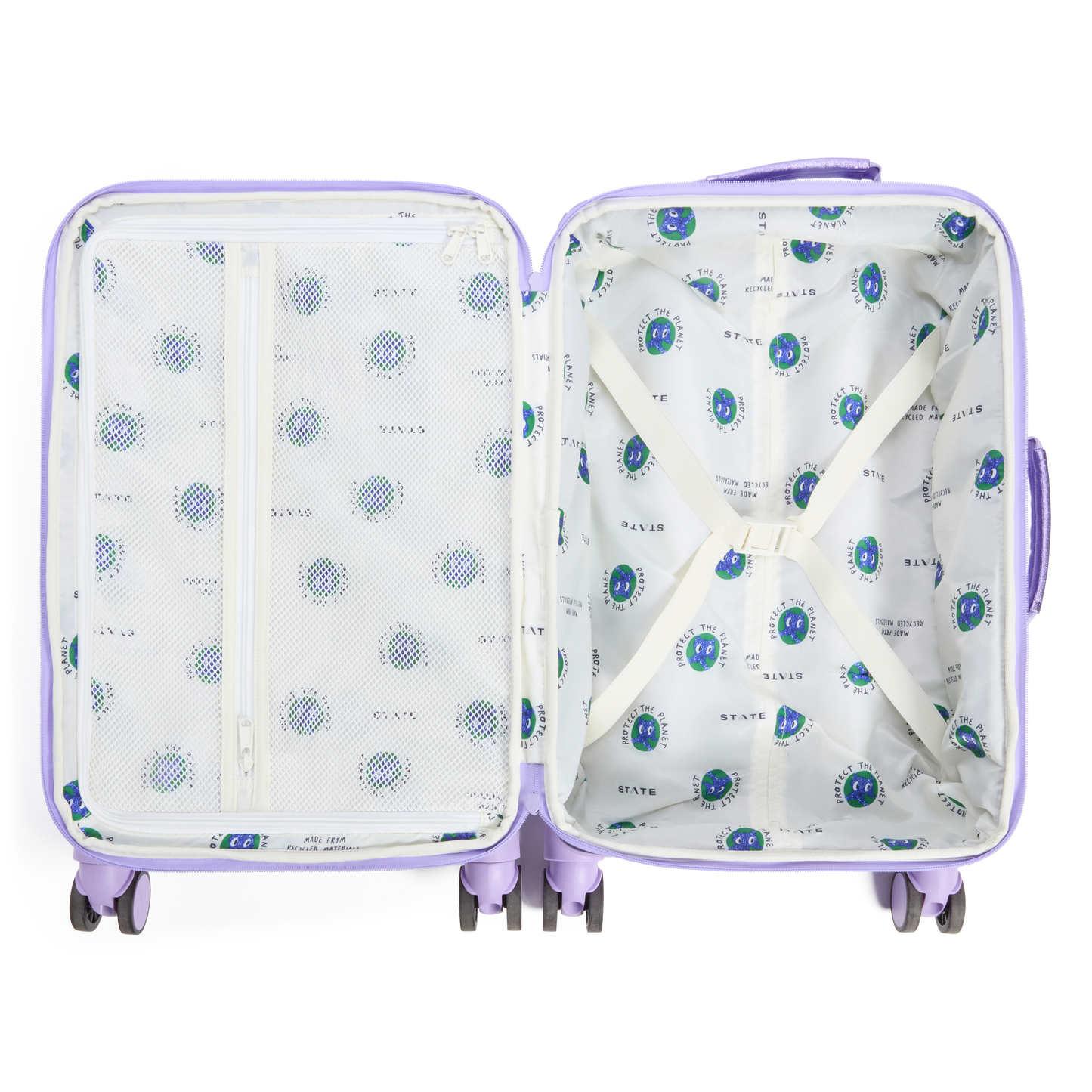 Logan Carry-On Suitcase in 3D Hearts, interior packed view