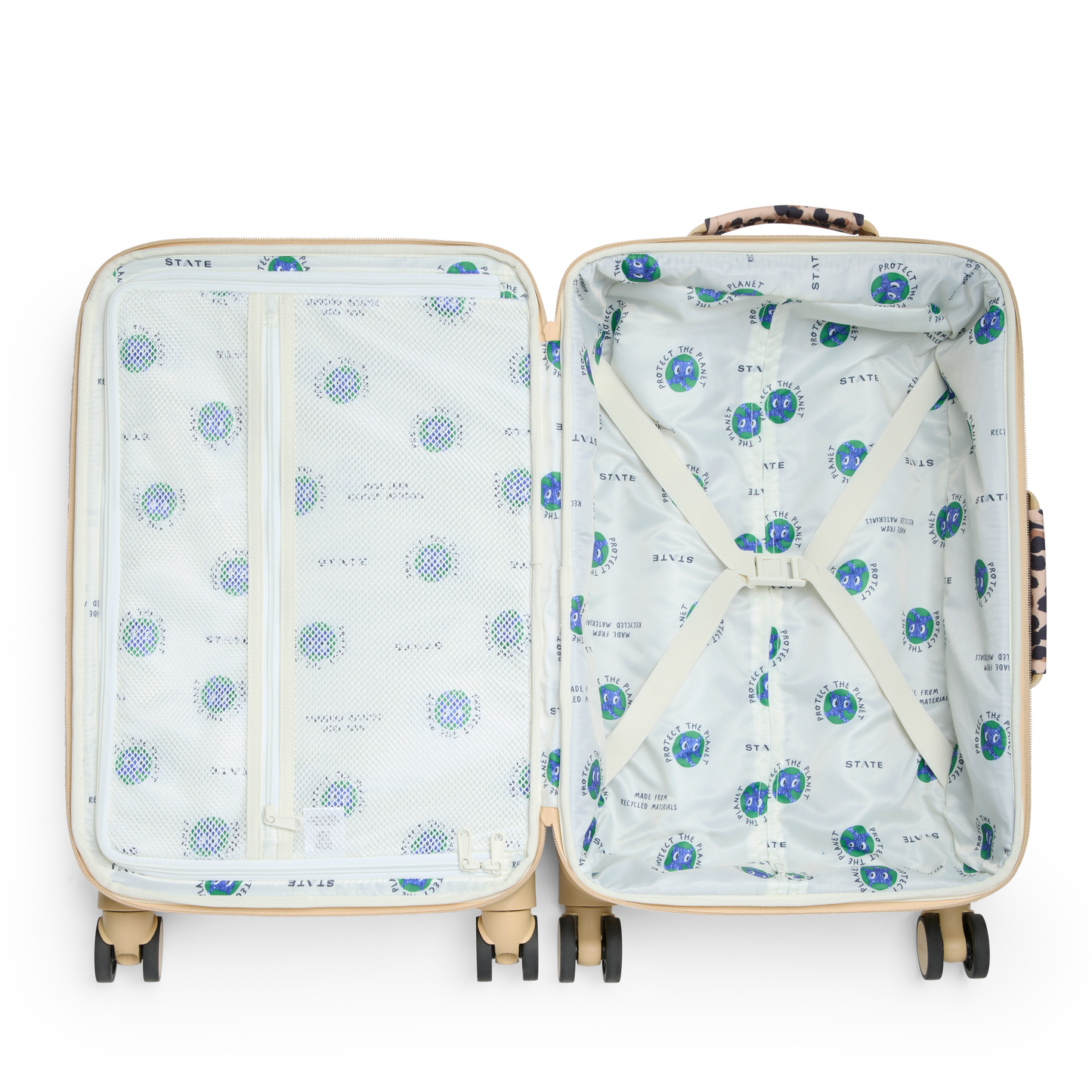 Logan Carry-On Suitcase in Leopard, interior packed view