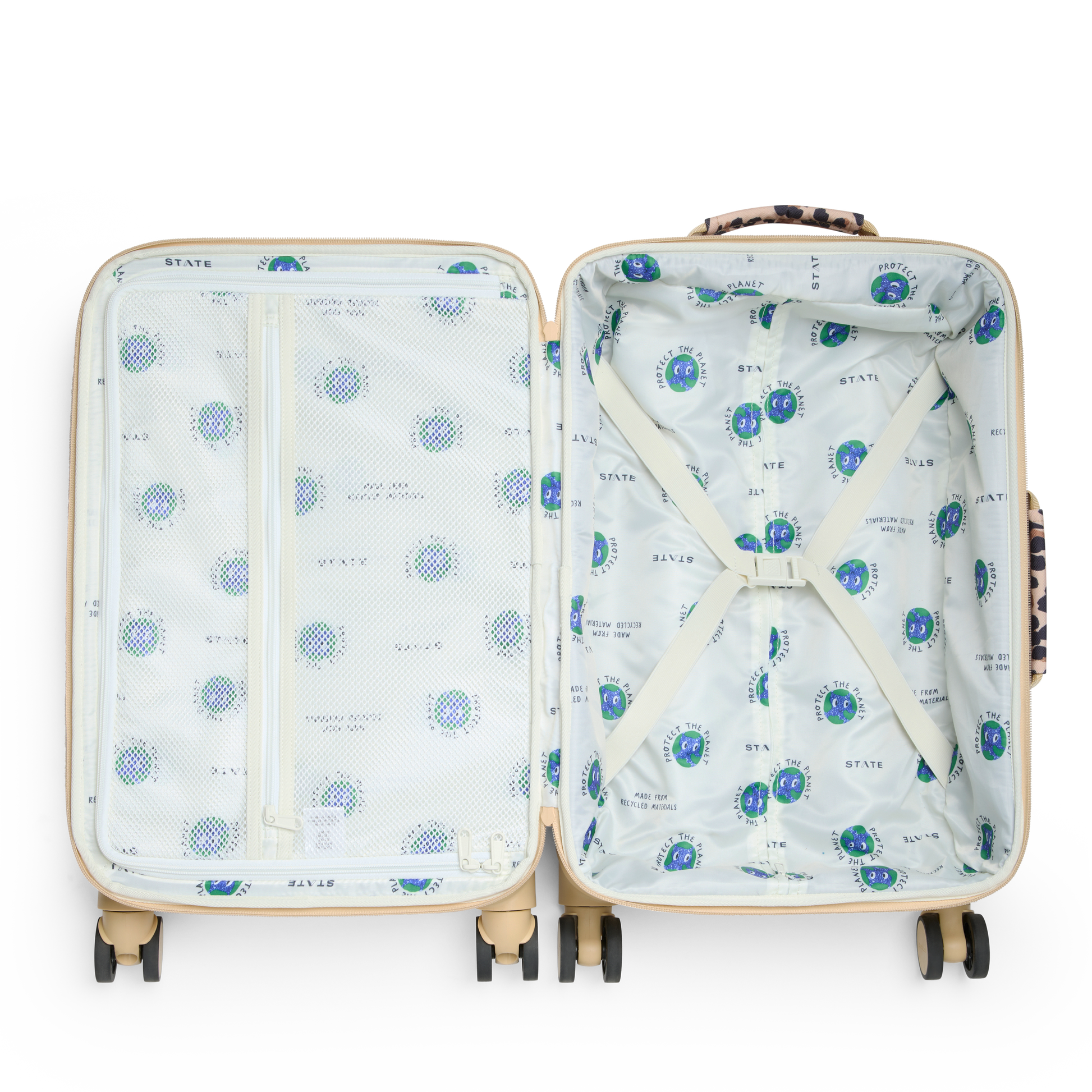 Logan Carry-On Suitcase in Leopard, interior packed view