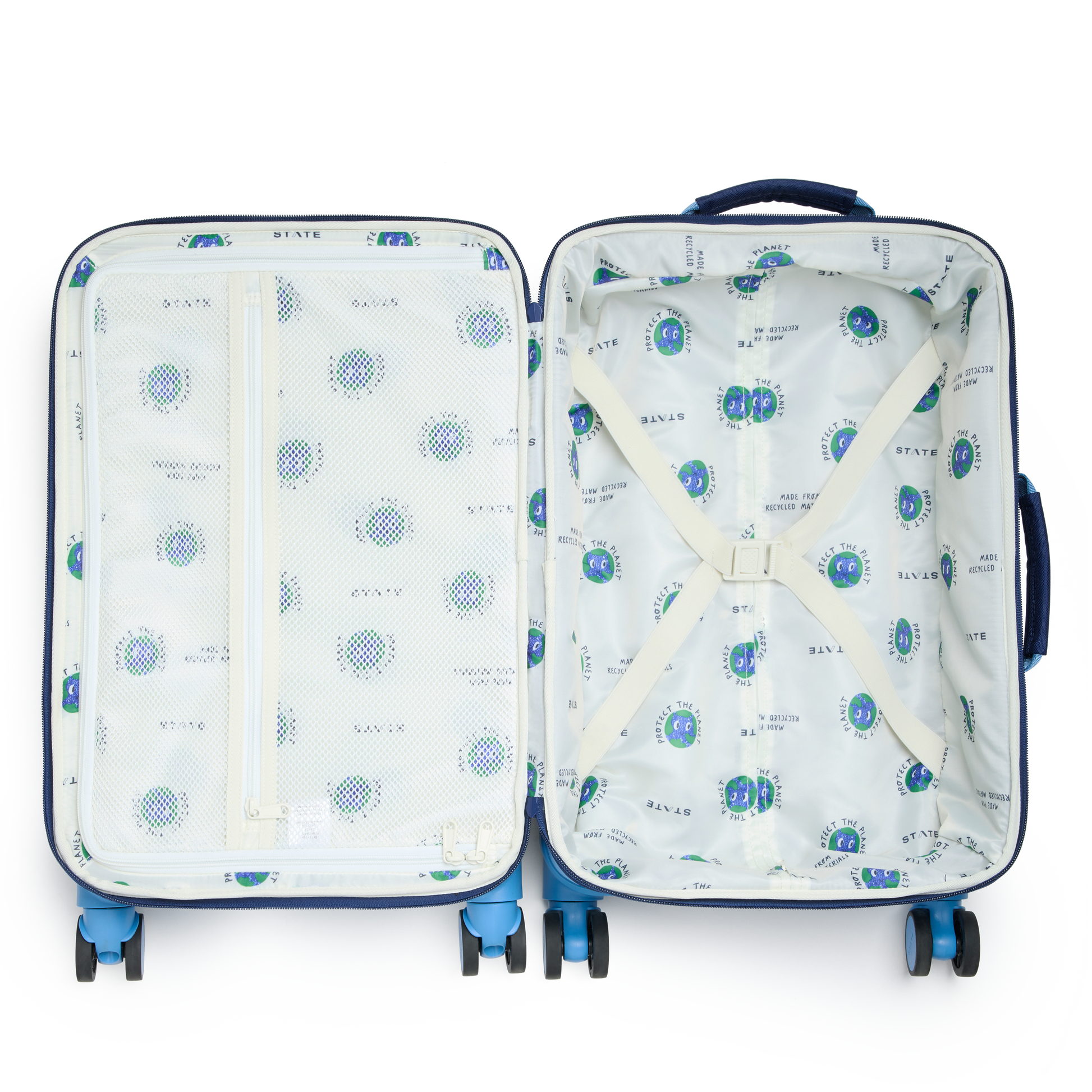 Logan Carry-On Suitcase in Green/Blue/Orange, interior packed view