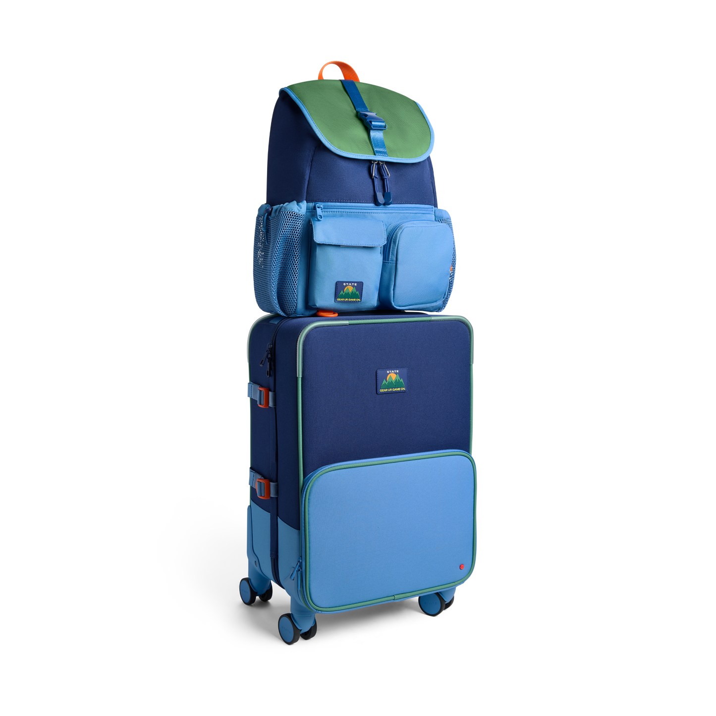 Logan Carry-On Suitcase in Green/Blue/Orange, print close-up