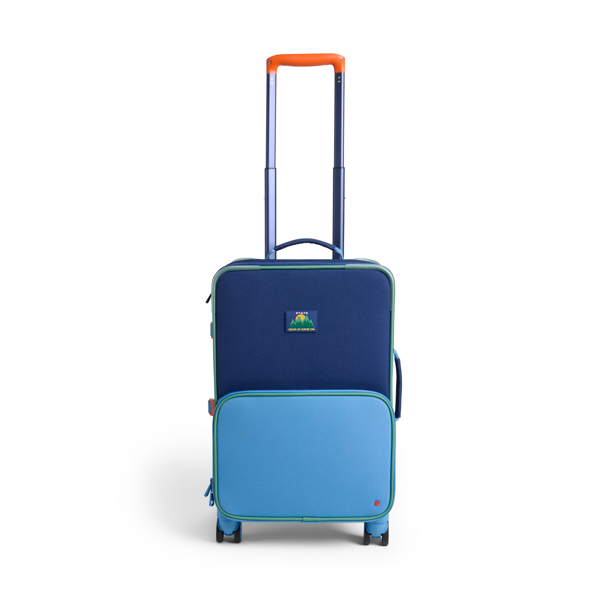Logan Carry-On Suitcase in Green/Blue/Orange, front view