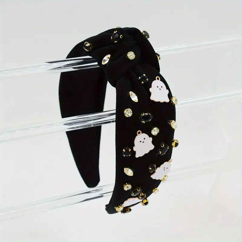 Spooky Knotted Headband Black Ghost