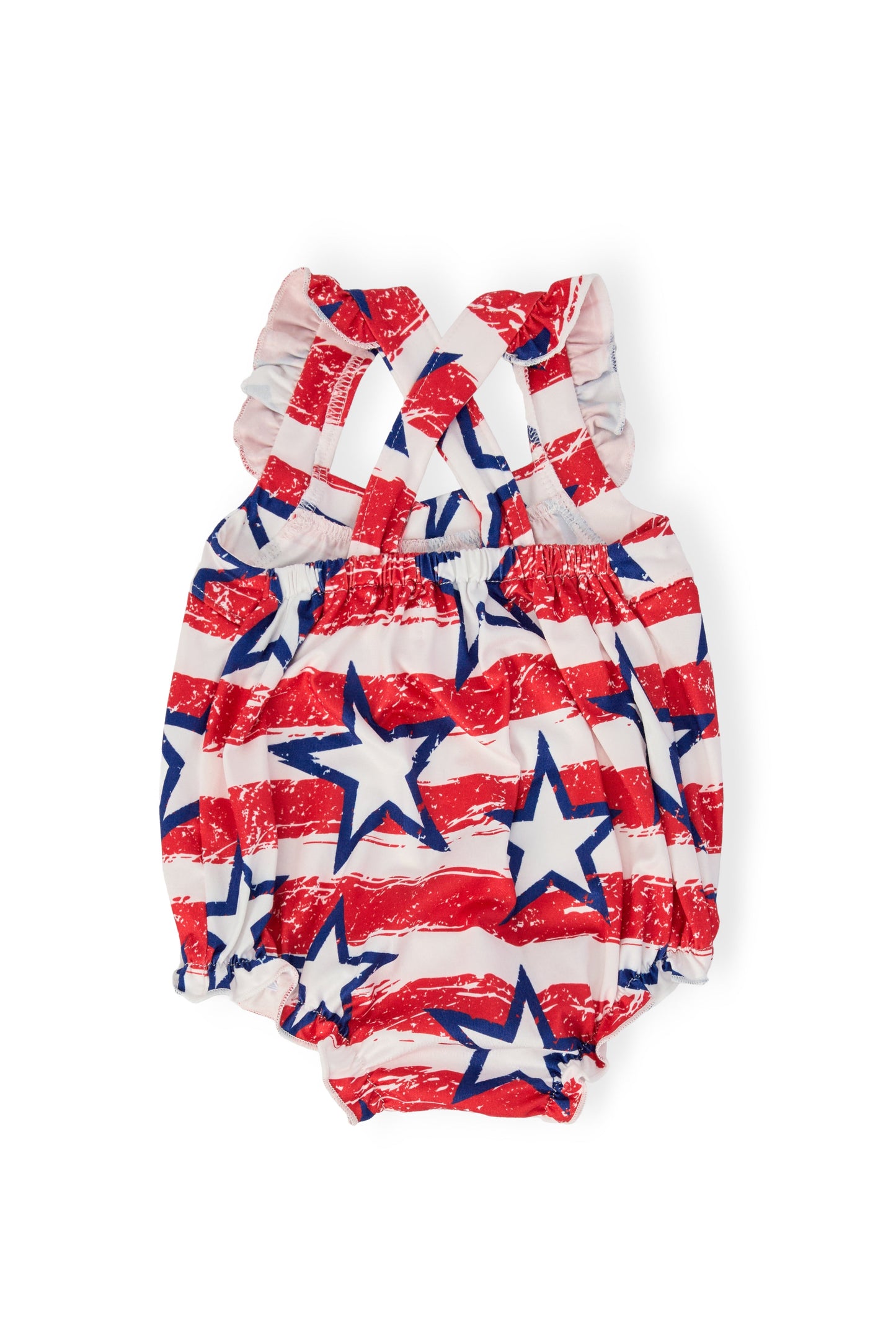 Stars & Stripes Ruffle Cross Back Romper