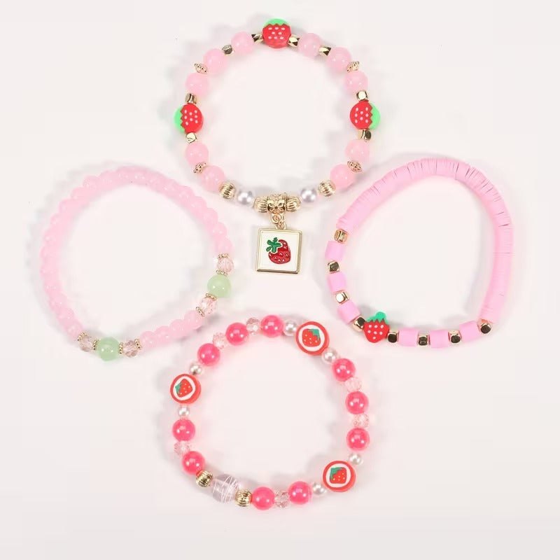 Strawberry Sweetness Bracelet Set fabric and material close-up