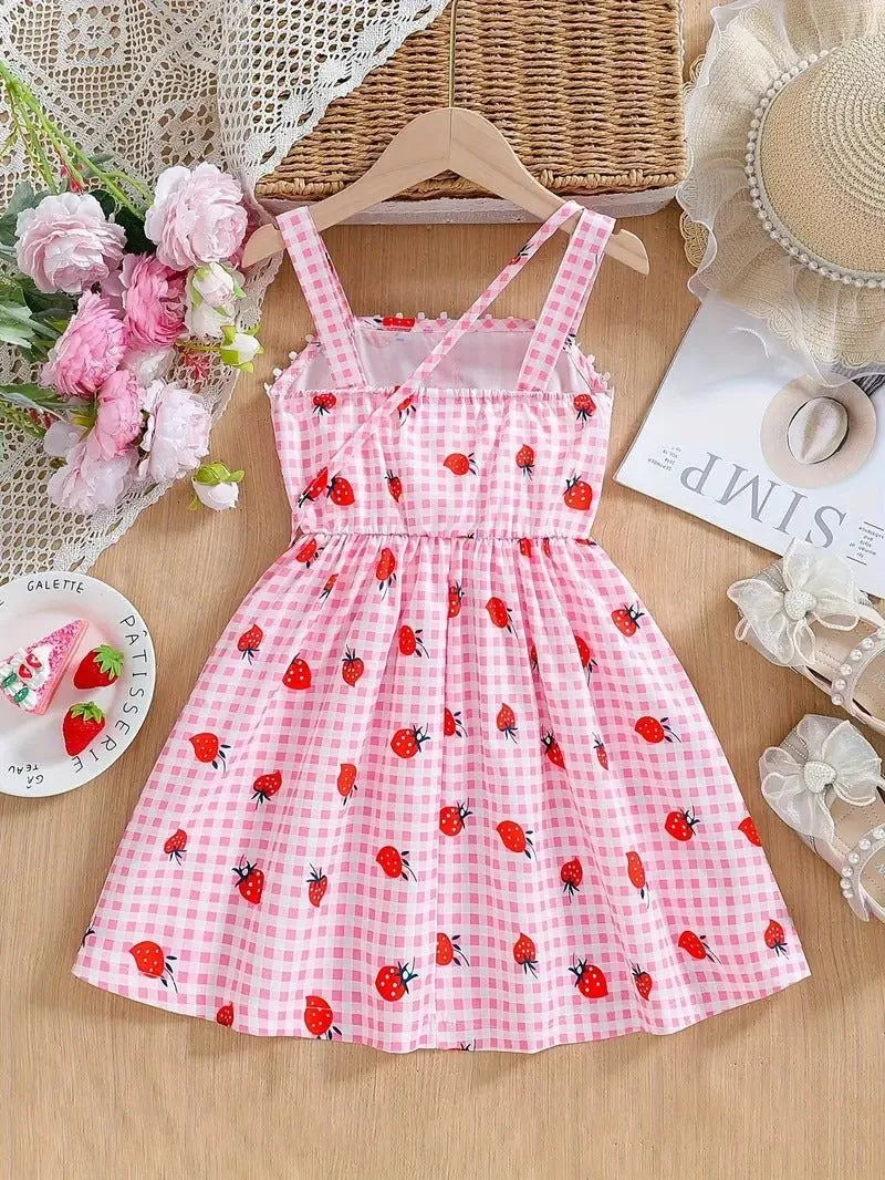 Strawberry Plaid Sleevless Dress with Purse