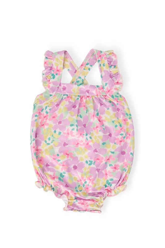 Summer Watercolor Ruffle Cross Back Romper