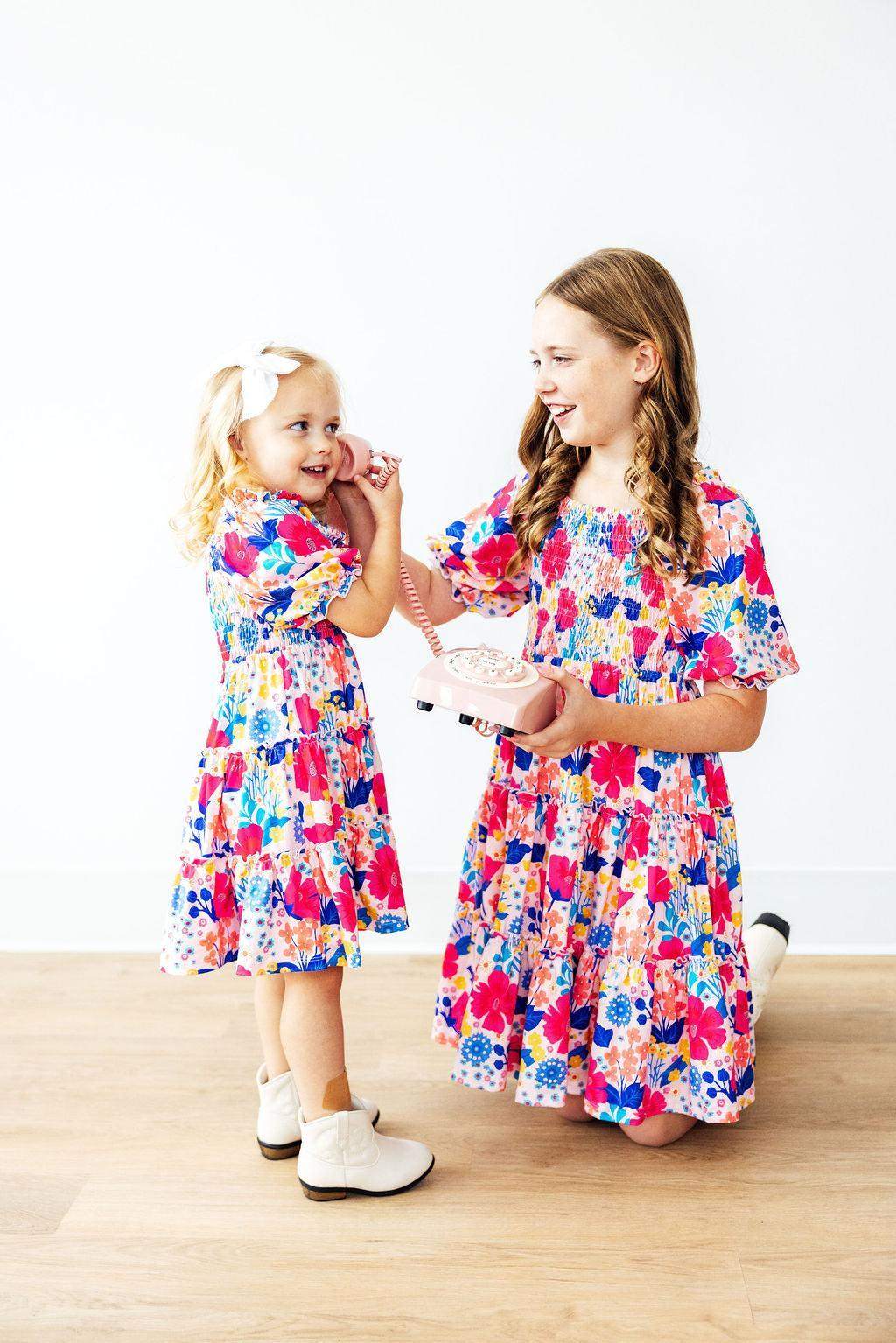 Sunshine Garden Smocked Ruffle Dress fabric and material close-up