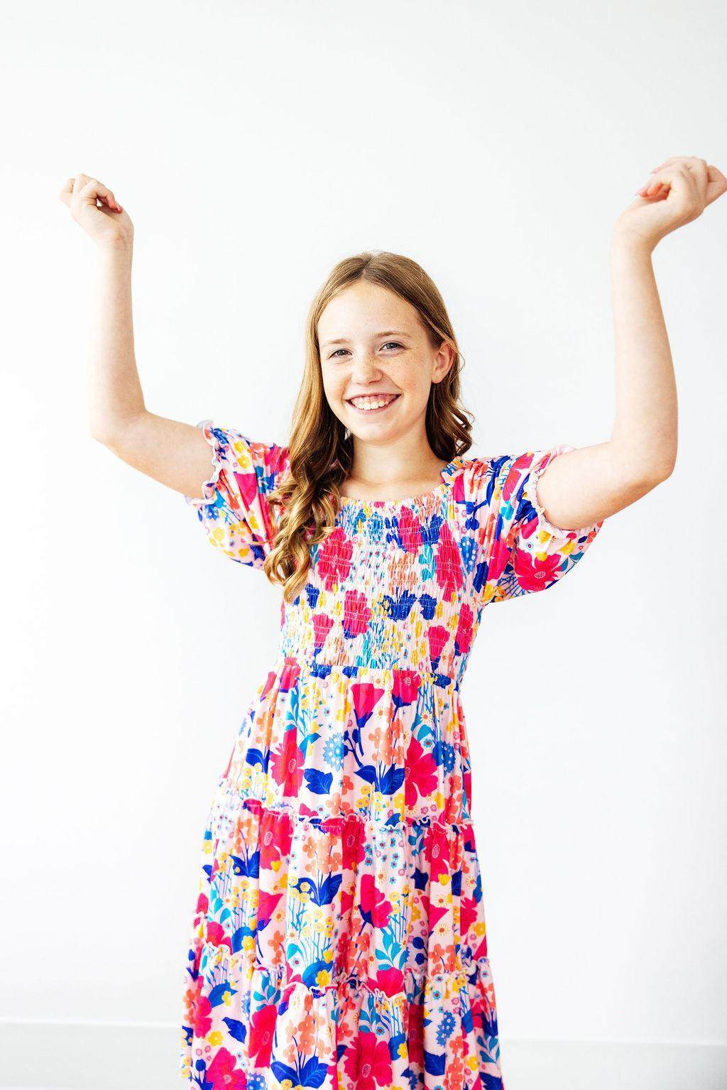 Sunshine Garden Smocked Ruffle Dress styling detail