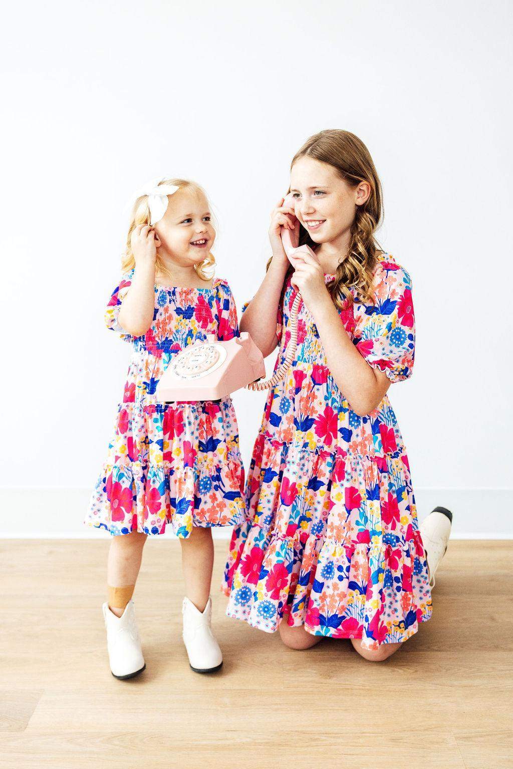 Sunshine Garden Smocked Ruffle Dress full length view