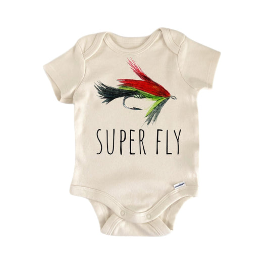 Super Fly Fishing Newborn Baby Onesie front view