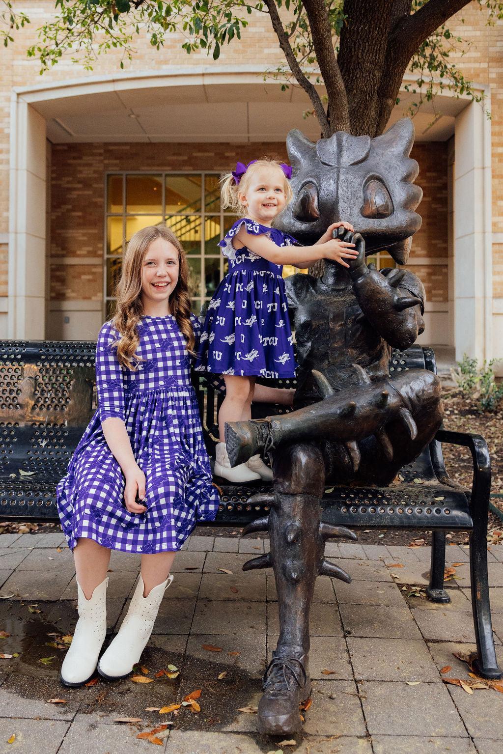 TCU Purple Frog Flutter Twirl Dress