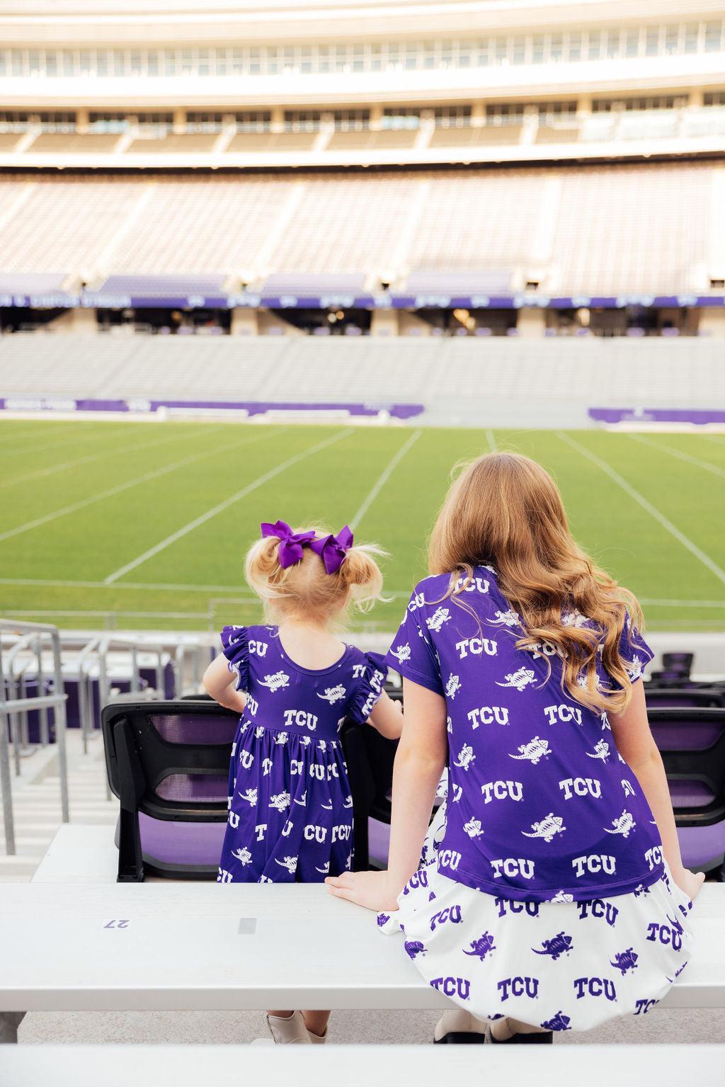 TCU Purple Frog Ruffle Pocket Tee