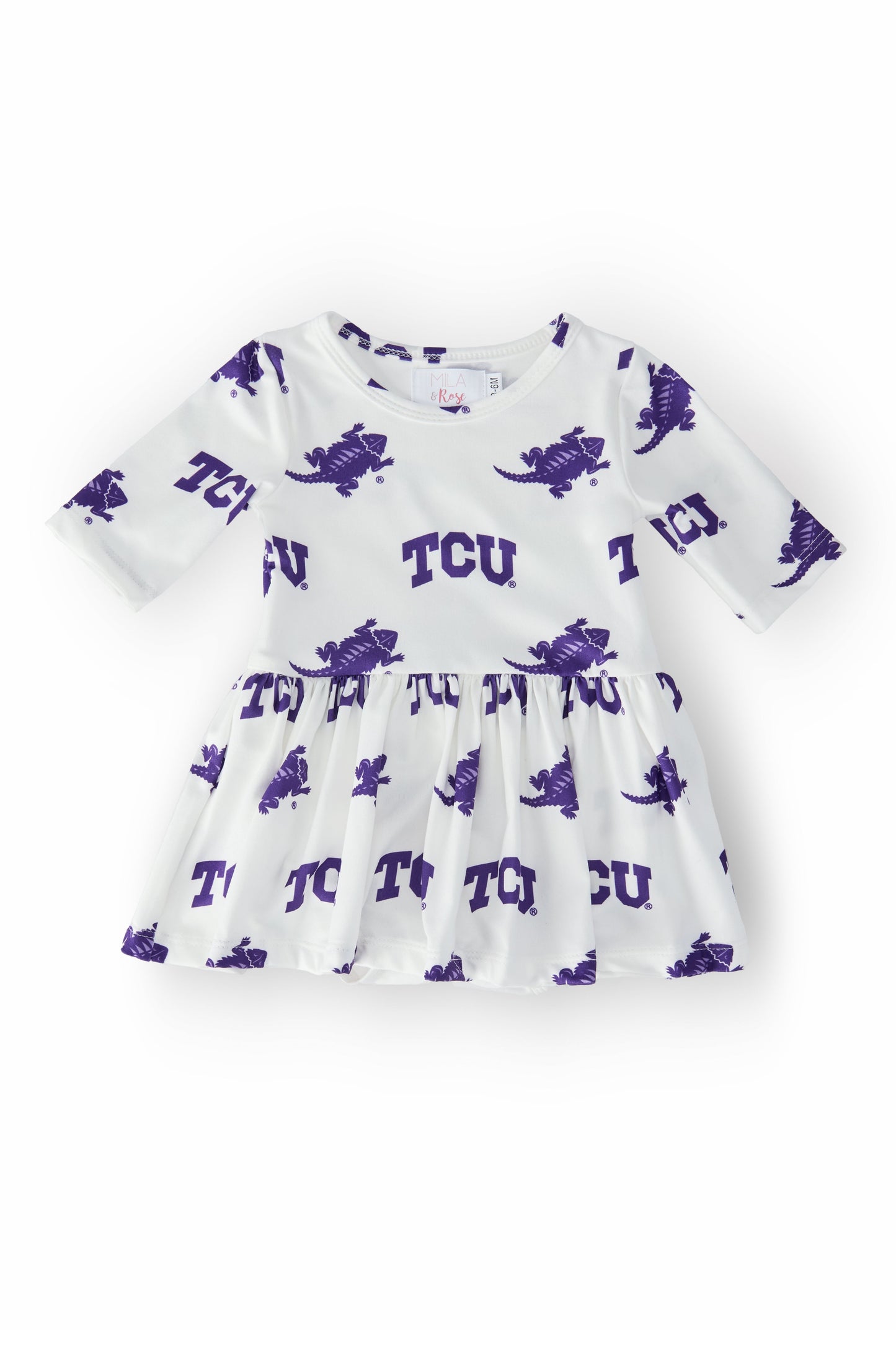 TCU White Frog 3/4 Sleeve Twirl Bodysuit