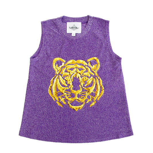 Tiger Face Purple Glitter Kid Tank