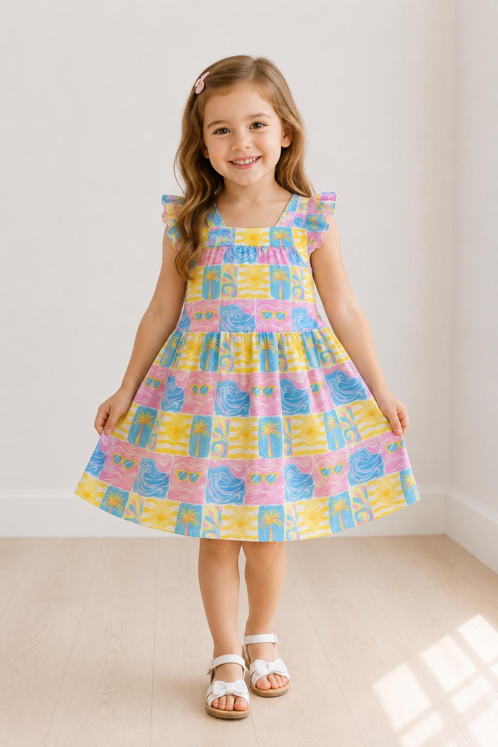 SALE Tropical Summer Ruffle Maxi Dress