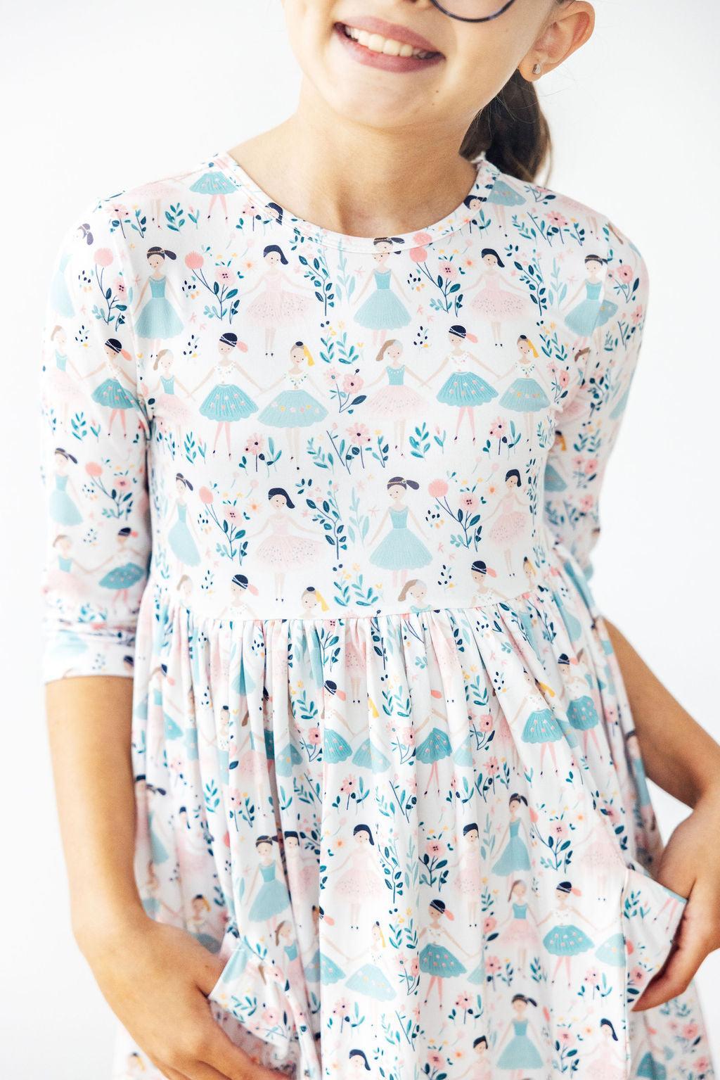 Twinkle Toes 3/4 Sleeve Pocket Twirl Dress