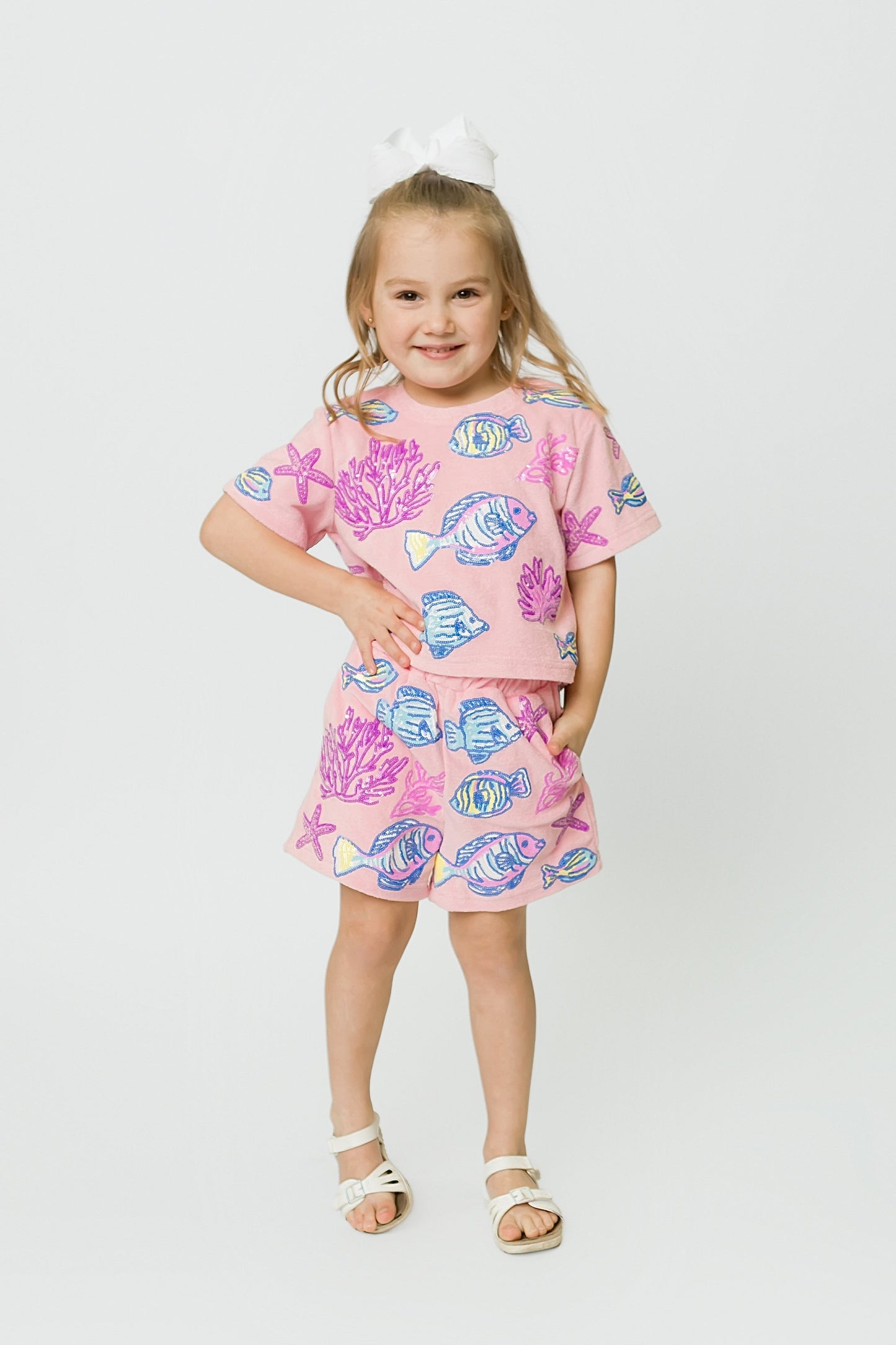 Under the Sea Terry Cloth Shorts - Light Pink