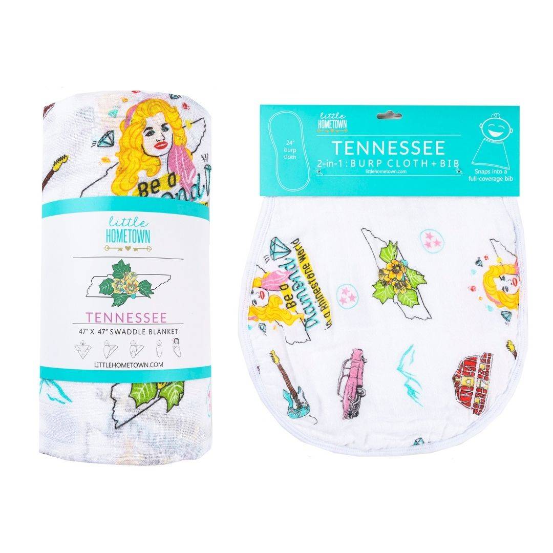 Gift Set: Tennessee Baby Muslin Swaddle Blanket and Burp Cloth/Bib Combo (Floral) additional product view