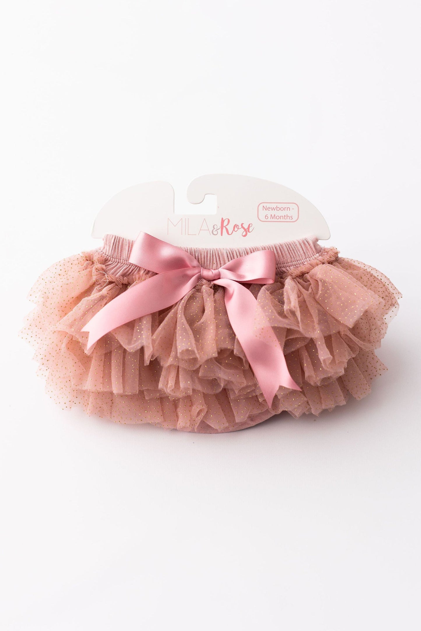 Vintage Pink & Gold Glitter Ruffle Tutu Bloomer - front view
