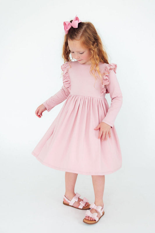 Vintage Pink L/S Ruffle Twirl Dress