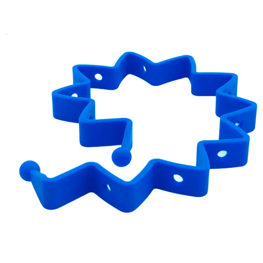 Blue toy bungee tether designed to hold toys and attach to strollers or baby gear