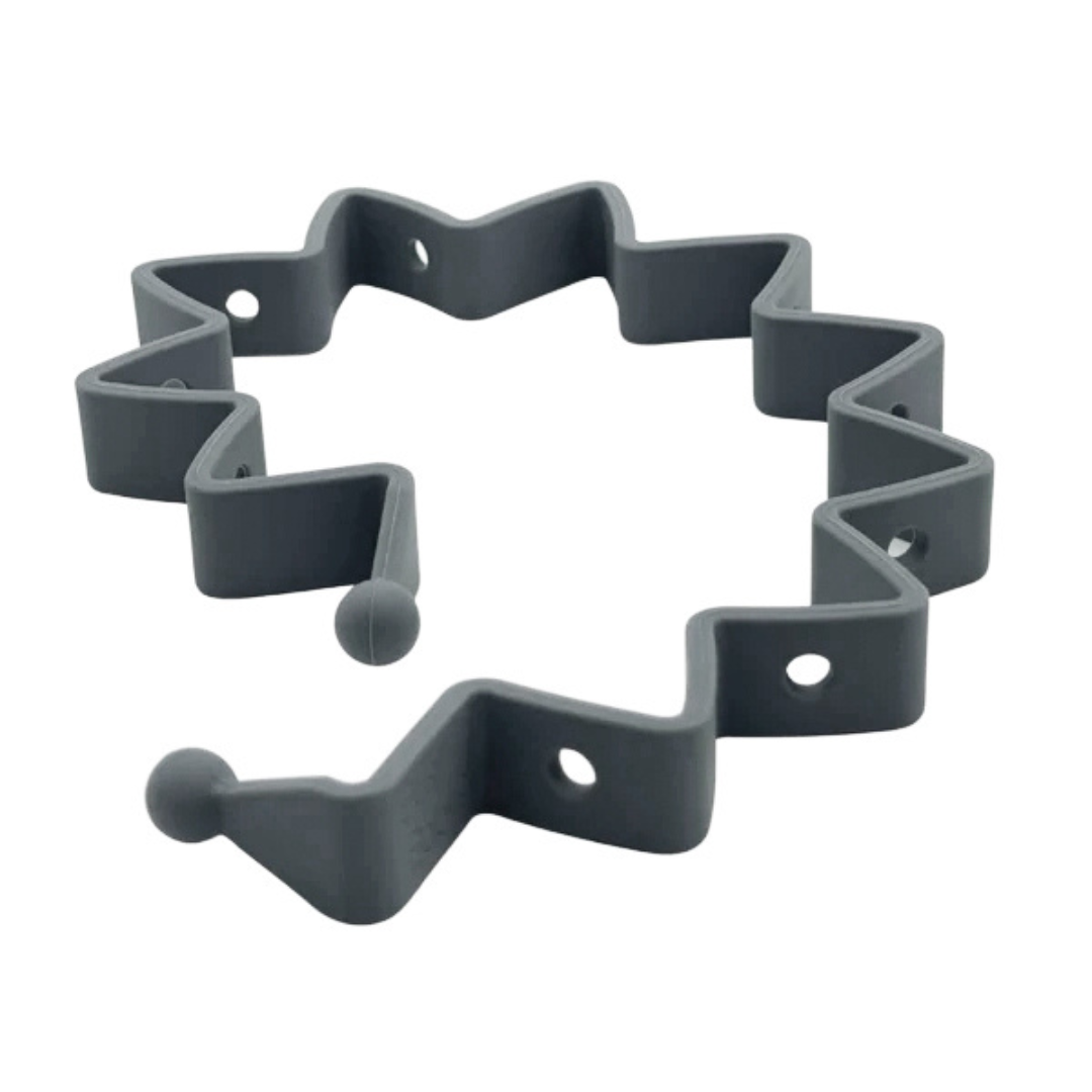 Pewter-colored zigzag Toy Bungee Tether designed to hold toys and attach to strollers or car seats