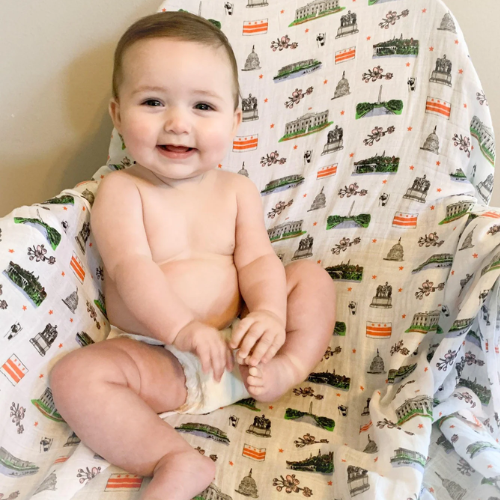 Gift Set: Washington D.C. Baby Muslin Swaddle Blanket and Burp Cloth/Bib Combo