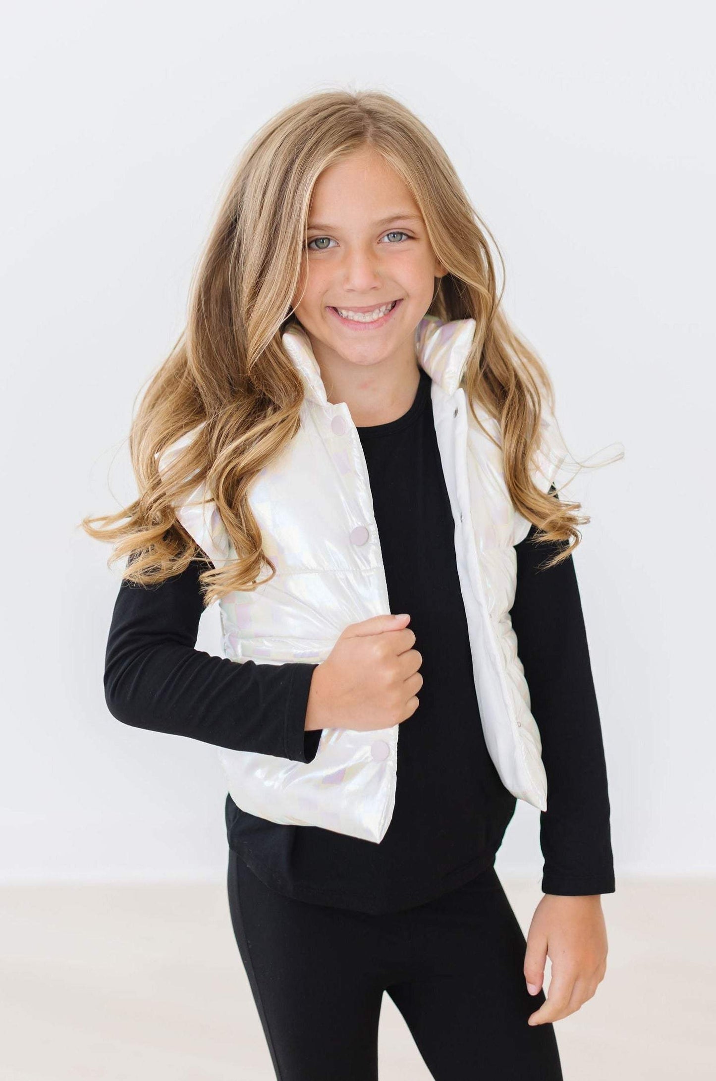 White Checker Puffer Vest