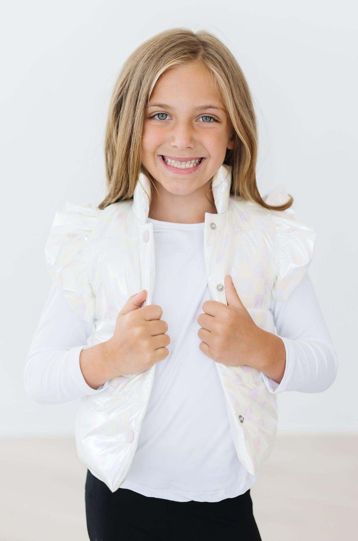 White Checker Puffer Vest