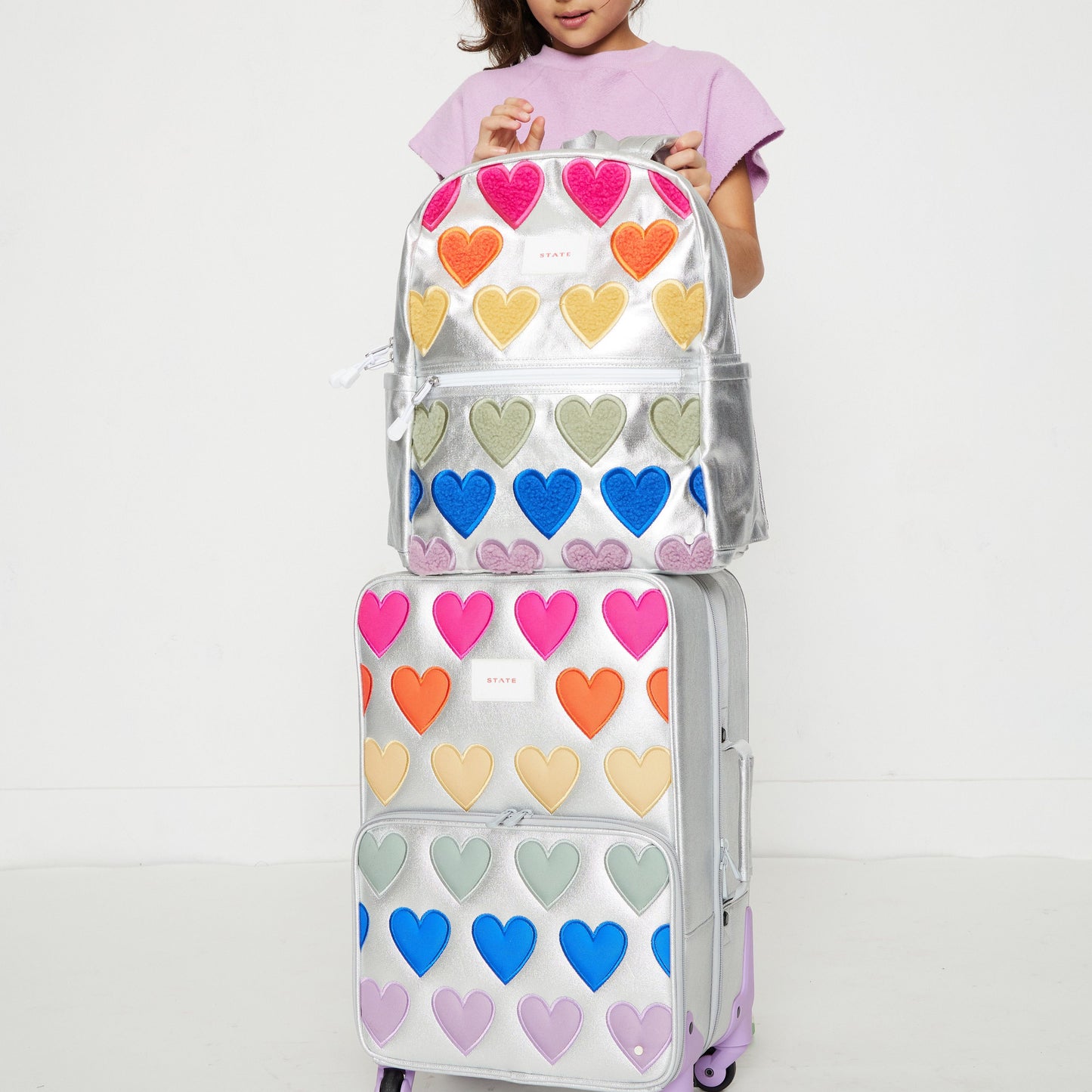 Logan Carry-On Suitcase in Patchwork Hearts, back view