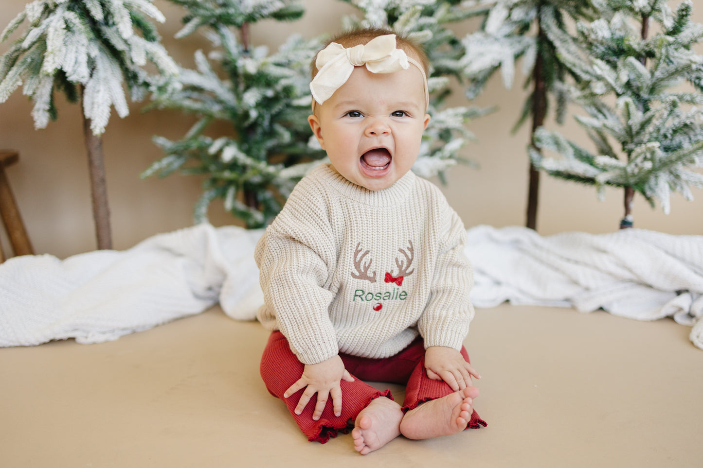 Ribbed Cotton Flared Leggings - Red Christmas Coordinating