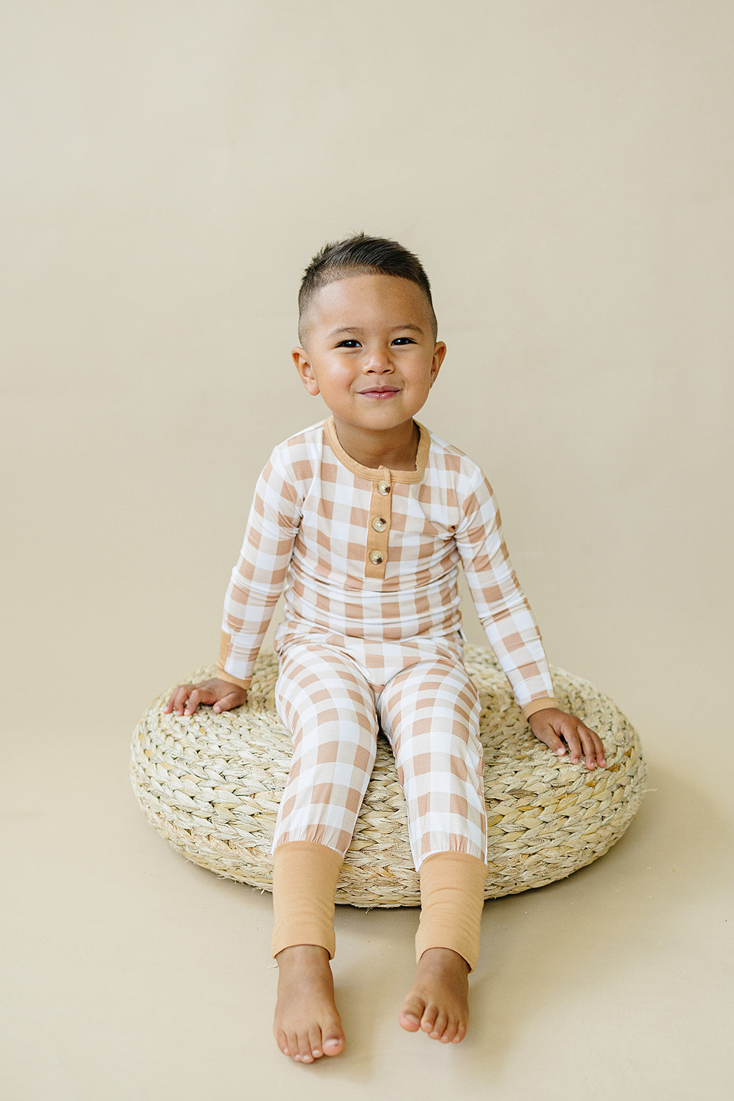 Golden Gingham 2pc Henley Bamboo Pajamas - Sizes Newborn & Up