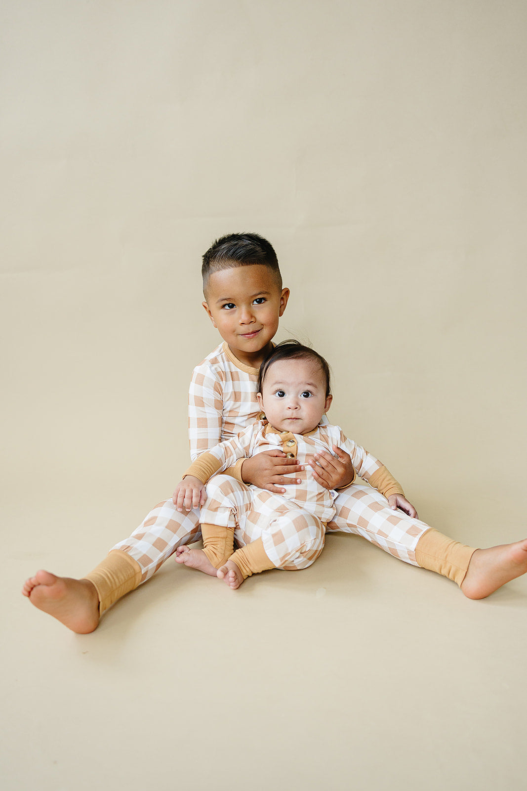 Golden Gingham 2pc Henley Bamboo Pajamas - Sizes Newborn & Up