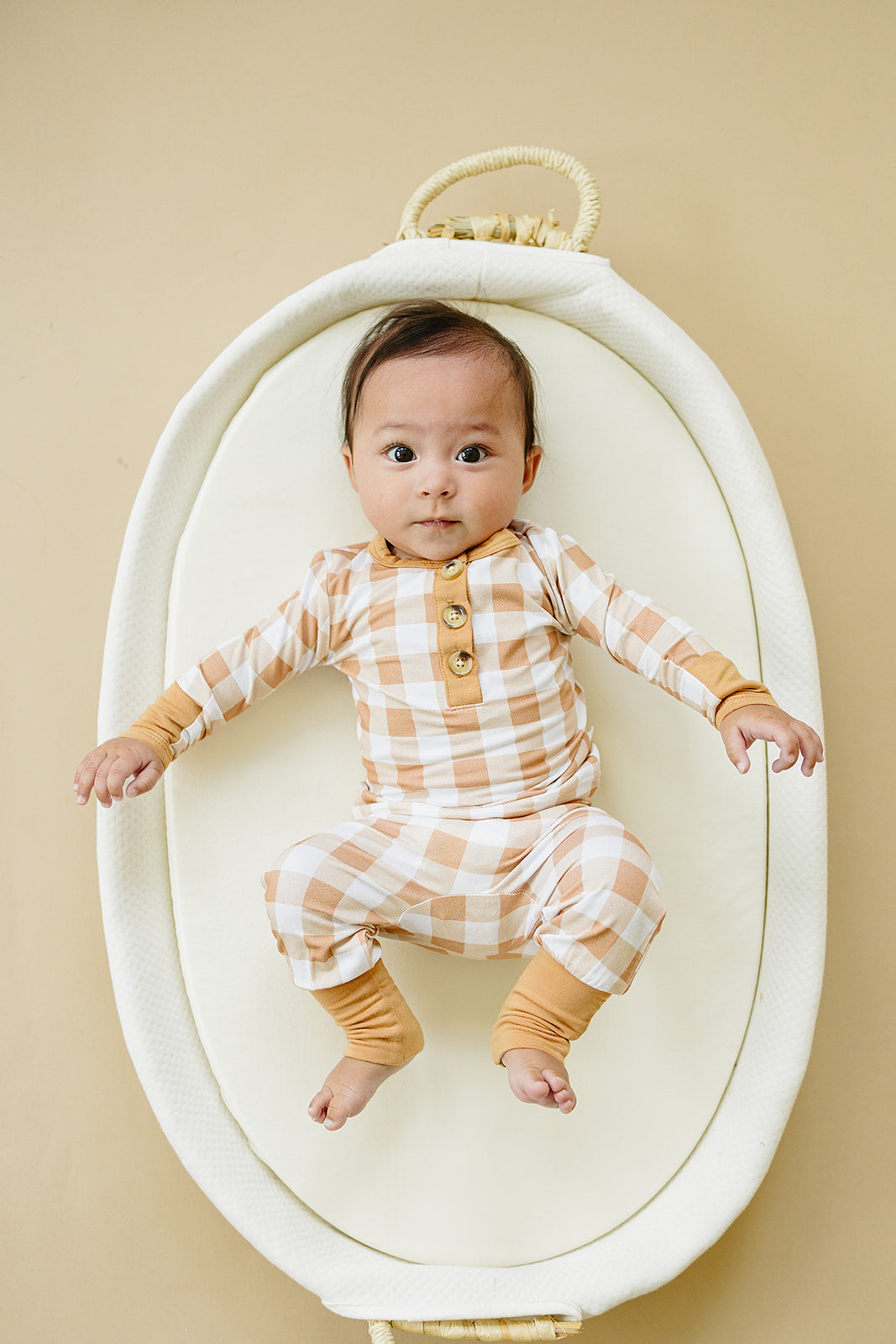 Golden Gingham 2pc Henley Bamboo Pajamas - Sizes Newborn & Up