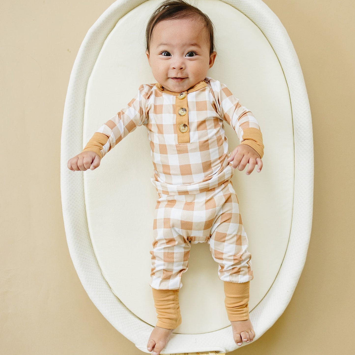 Golden Gingham 2pc Henley Bamboo Pajamas - Sizes Newborn & Up