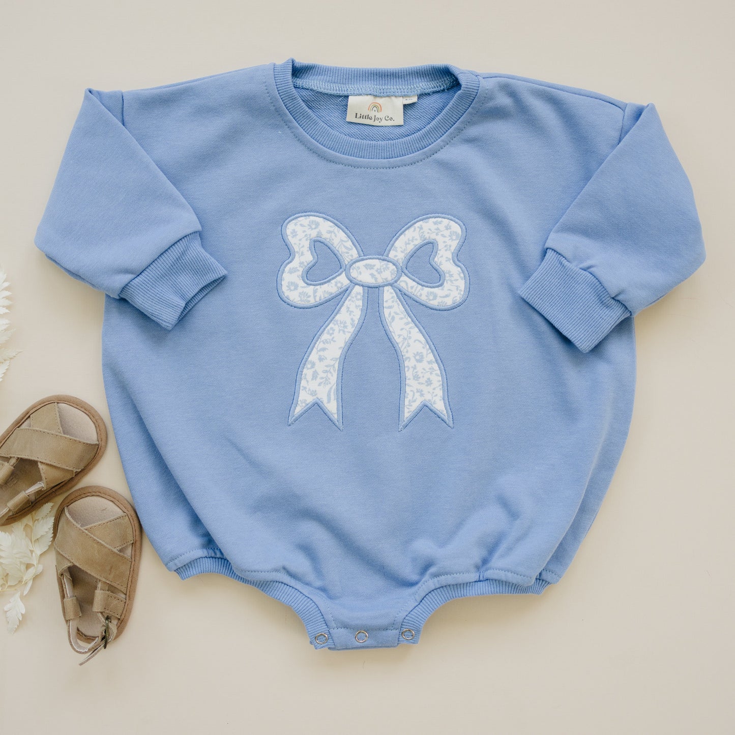 Blue Toile Applique Bow Sweatshirt Romper or Crewneck