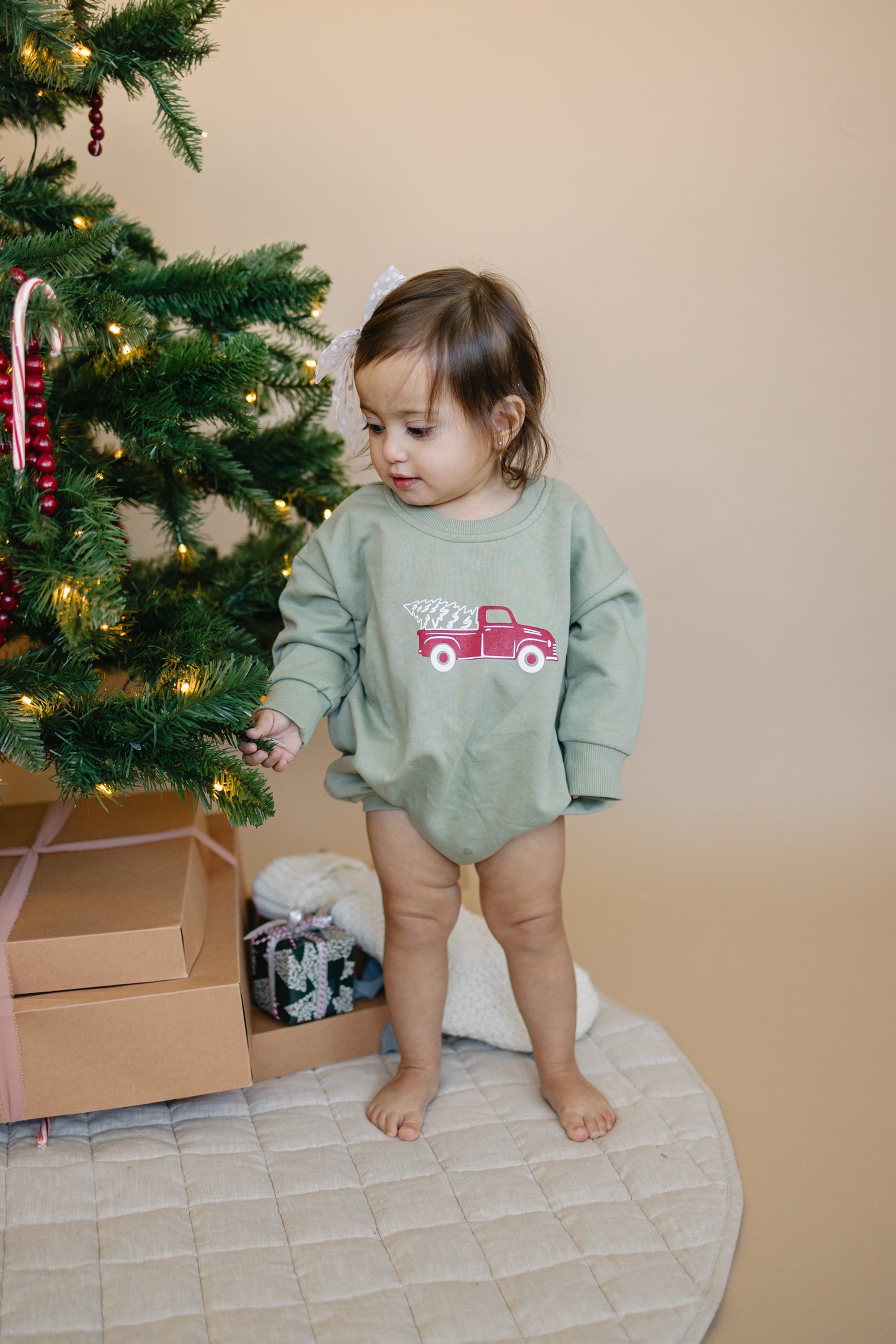 Christmas Tree Truck Sweatshirt Romper