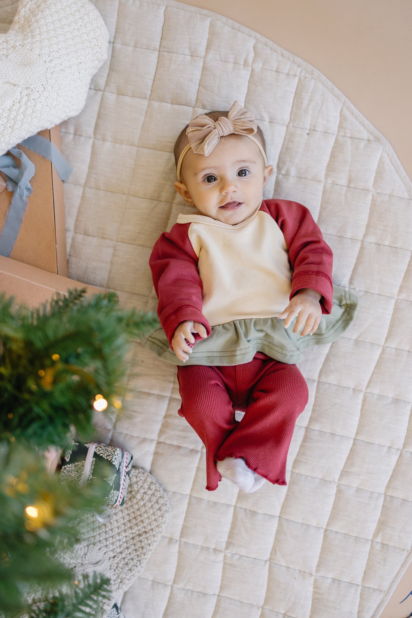 Ribbed Cotton Flared Leggings - Red Christmas Coordinating