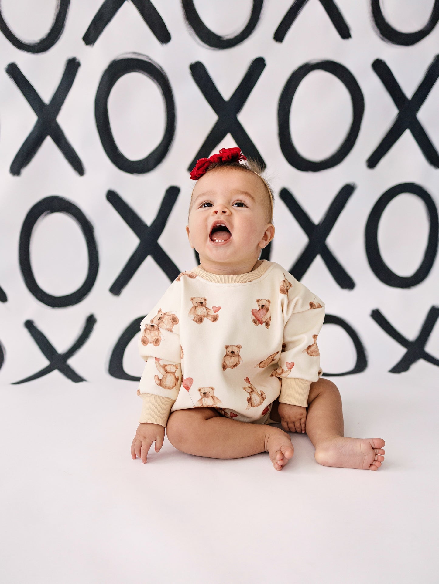 Teddy Bear Hearts Sweatshirt Romper