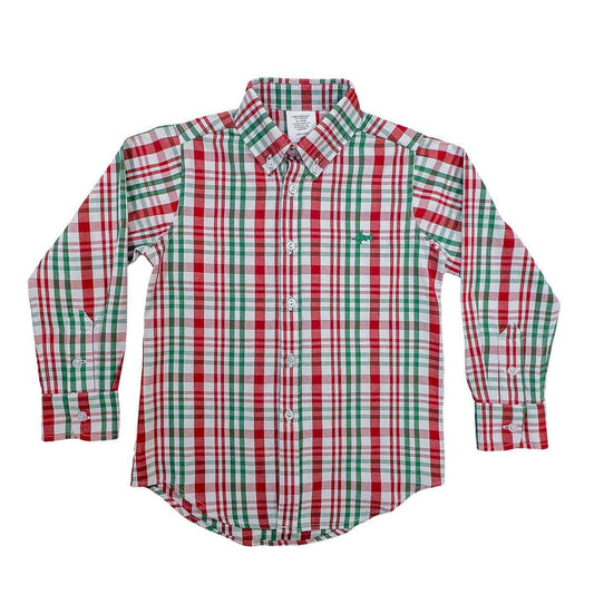 Boys Plaid Shirt - Carter Oxford in Sleigh Plaid from Saltwater Boys Company, 100% cotton.