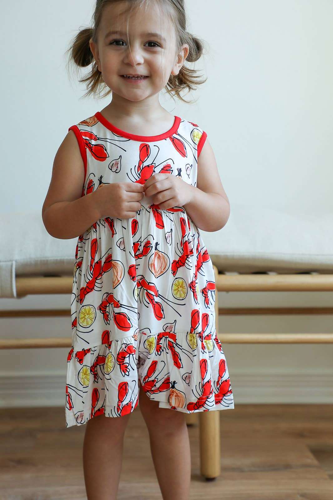 Southern Slumber - Crawfish Bamboo Tiered Twirl Dress - with Pockets