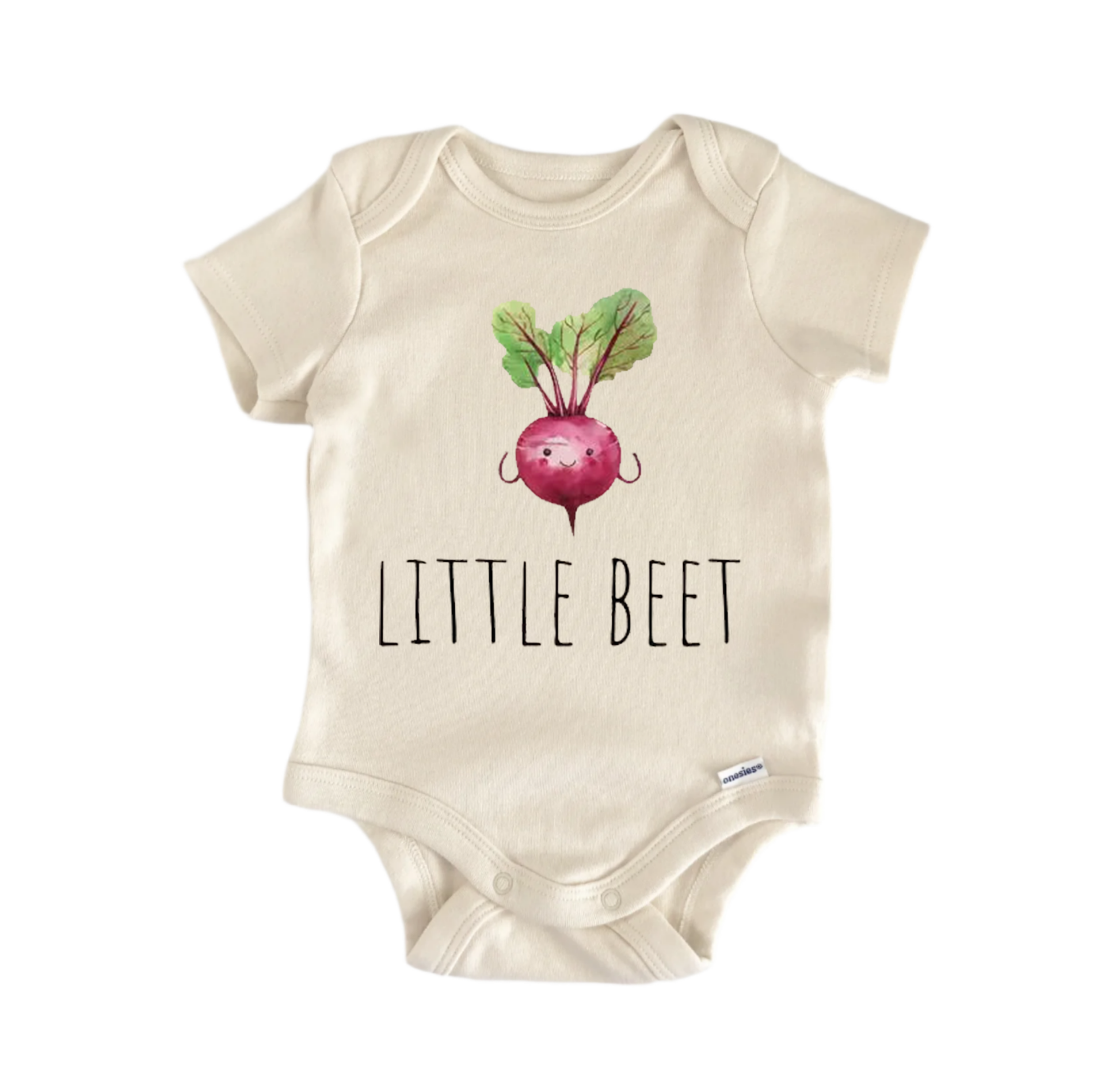 Beet vegetable vegan newborn baby onesie front view