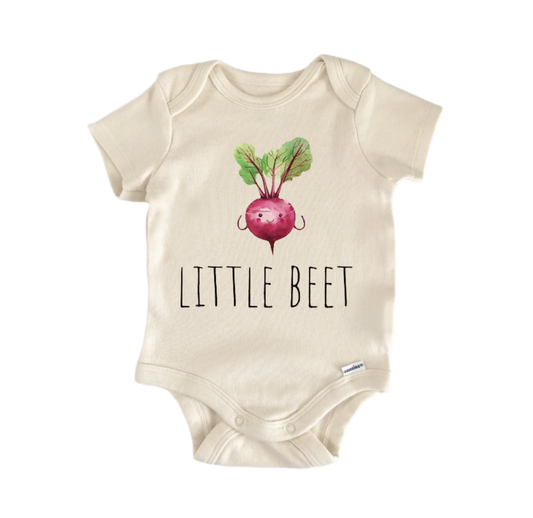 Beet vegetable vegan newborn baby onesie front view