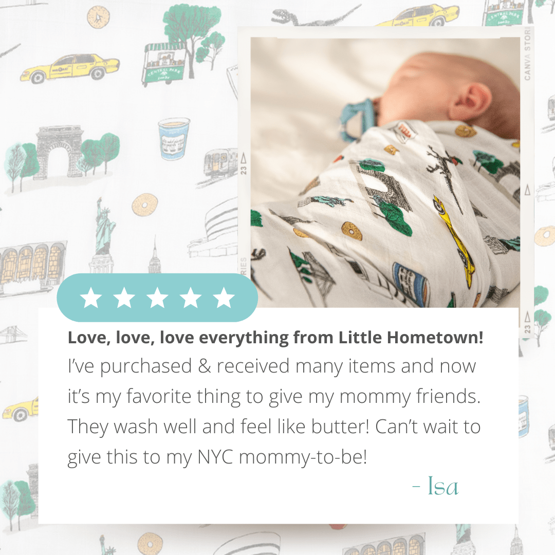 Gift Set: New York City Baby Muslin Swaddle Blanket and Burp Cloth/Bib Combo Extra Large Bamboo Cotton