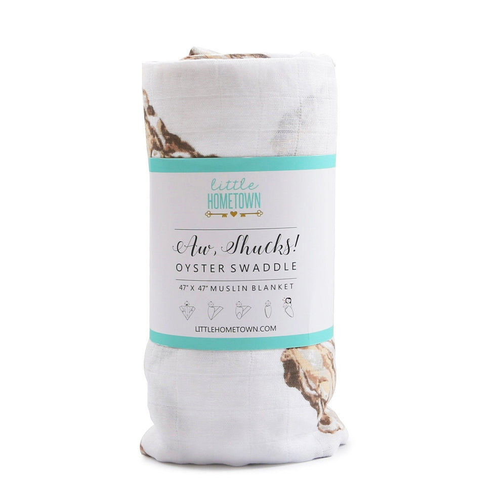 Gift Set: Aw Shucks! Oyster Baby Muslin Swaddle Blanket and Burp Cloth/Bib Combo