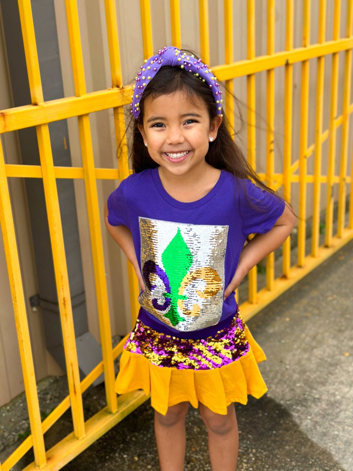 Purple and Gold Youth Skort with Sequins - Mardi Gras Creations for Game Day.