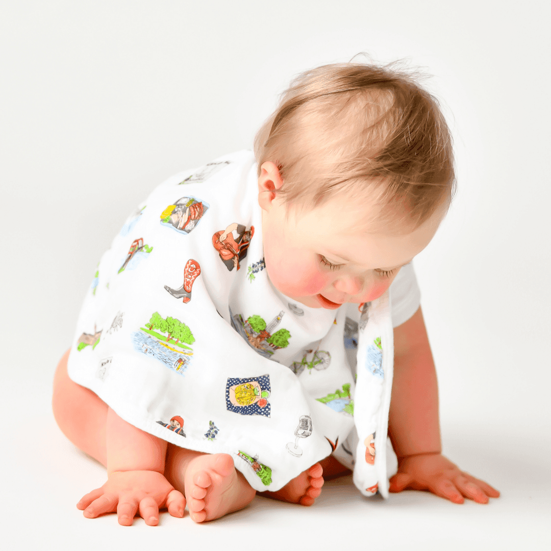 GiftSet: Austin Baby Muslin Swaddle Blanket and Burp Cloth/Bib Combo